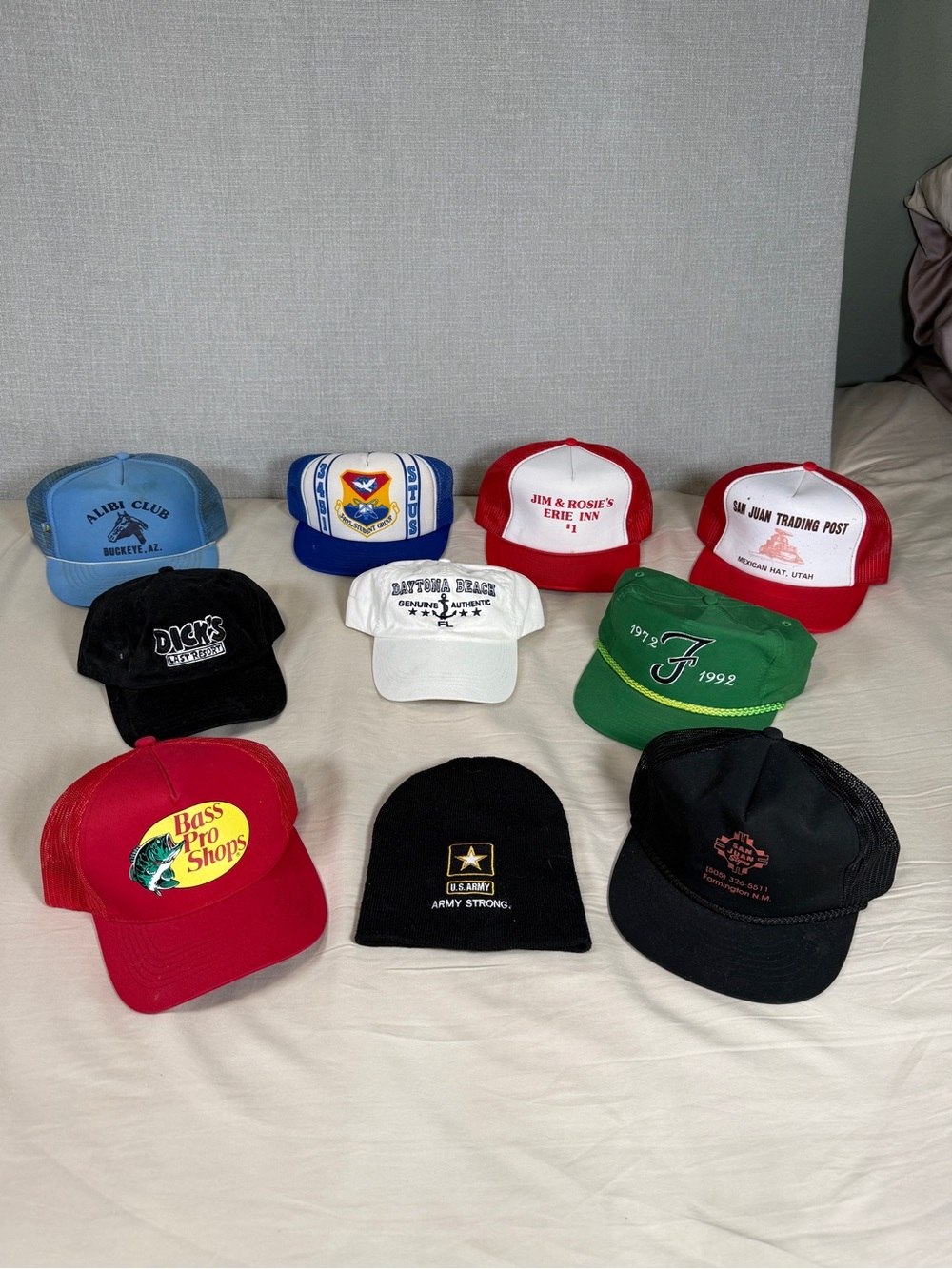 Lot of 10 Vintage Snapback Trucker Hats Bass Pro Shops Rope Cap Daytona San Juan